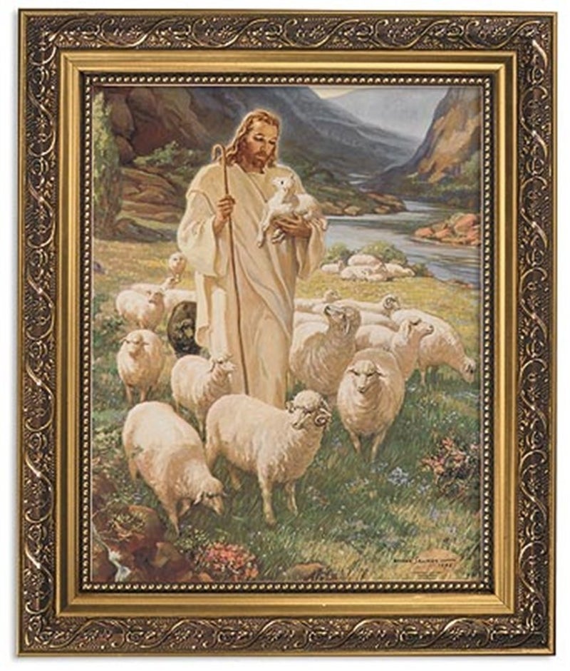 Gerffert Collection Lord is My Shepherd Religious Framed Portrait Print, 13 Inch (Ornate Gold Tone Finish Frame)